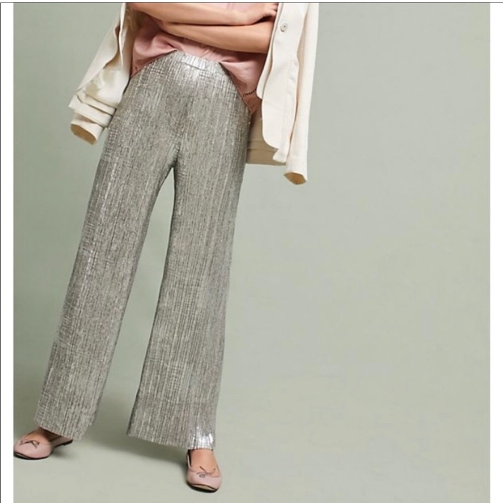 Anthropologie Elevenses glistened metallic pants M